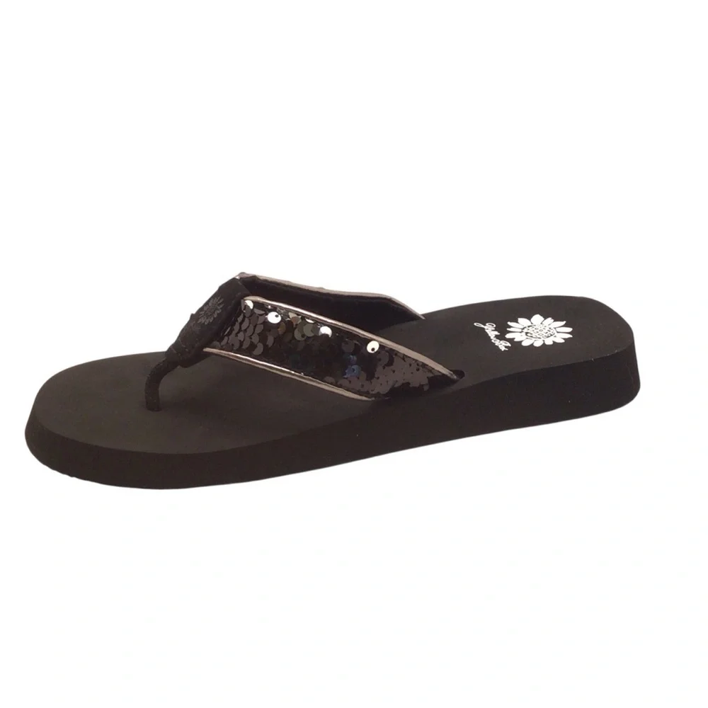 Sold! Yellow Box Women’s Korrie Black Sequin Sparkle Flip Flop Sandal 7.5 or 8 - Picture 3 of 8